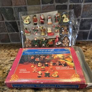 Winter Wonderland Mini Hand Painted Polystone Christmas Ornaments 18 in set NEW